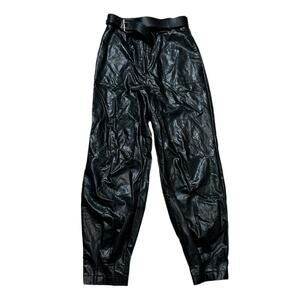 STAGE High-Rise Black Pleather Faux Leather Pants Belted Size Small Emo